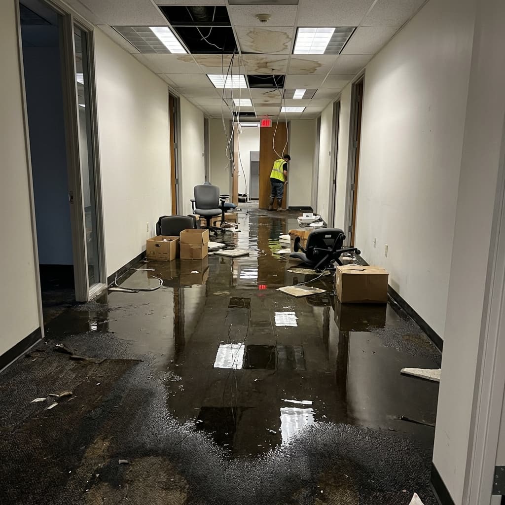 Water damage inside an office